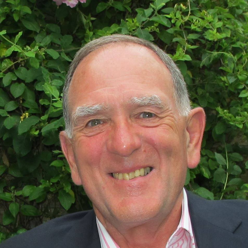 A man looks at the camera smiling. He's got bushy grey eyebrows and is wearing a suit.